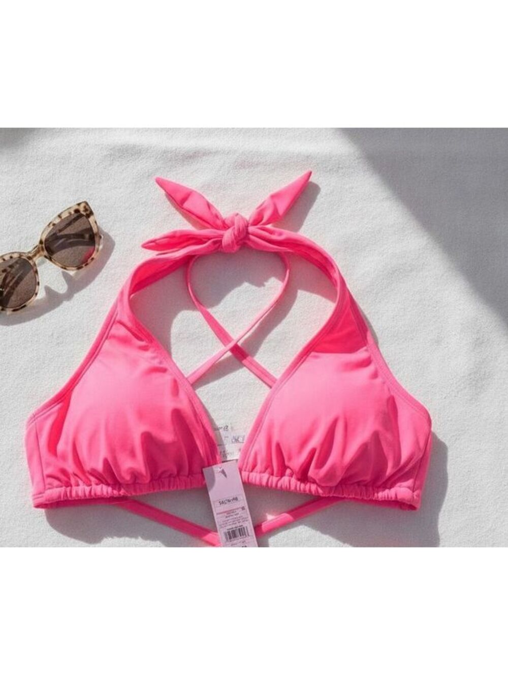 Xhilaration Women's Plus Size 1X Hot Pink Halter Tie Neck Bikini Top with Straps